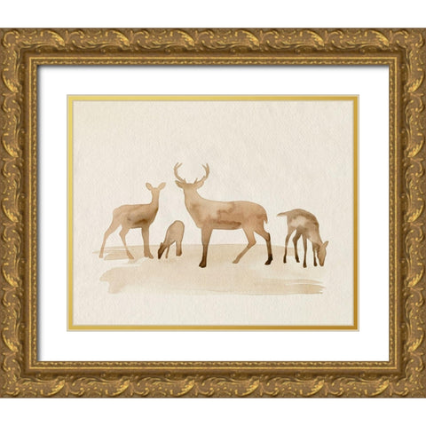 Whitetail Herd I Gold Ornate Wood Framed Art Print with Double Matting by Popp, Grace