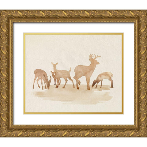 Whitetail Herd II Gold Ornate Wood Framed Art Print with Double Matting by Popp, Grace