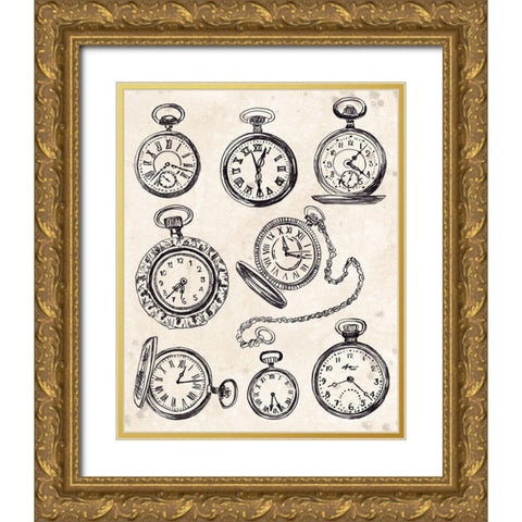 Pocket Watch Sketches I Gold Ornate Wood Framed Art Print with Double Matting by Vess, June Erica