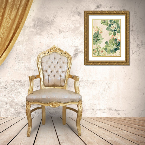 Stained Glass Succulents II Gold Ornate Wood Framed Art Print with Double Matting by Vess, June Erica