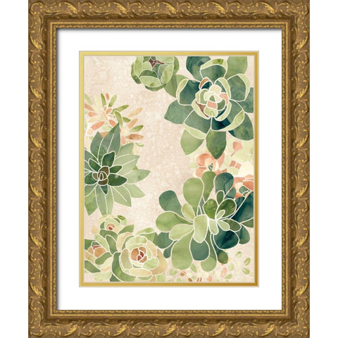 Stained Glass Succulents II Gold Ornate Wood Framed Art Print with Double Matting by Vess, June Erica