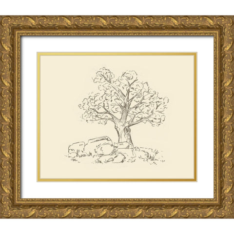 Wooded Path II Gold Ornate Wood Framed Art Print with Double Matting by Wang, Melissa