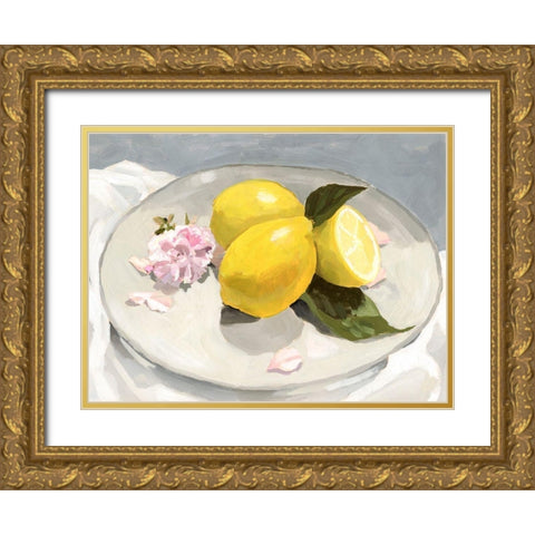Lemons on a Plate II Gold Ornate Wood Framed Art Print with Double Matting by Barnes, Victoria
