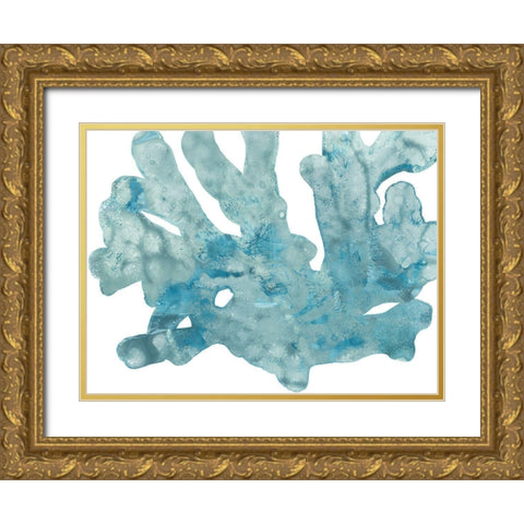 Blue Macro Coral IV Gold Ornate Wood Framed Art Print with Double Matting by Vess, June Erica
