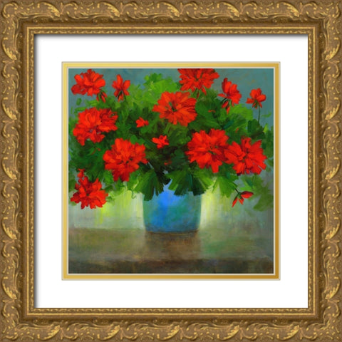 Geraniums I Gold Ornate Wood Framed Art Print with Double Matting by Finch, Sheila