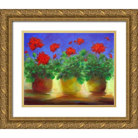 Geraniums II Gold Ornate Wood Framed Art Print with Double Matting by Finch, Sheila
