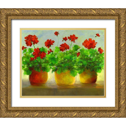 Geraniums III Gold Ornate Wood Framed Art Print with Double Matting by Finch, Sheila