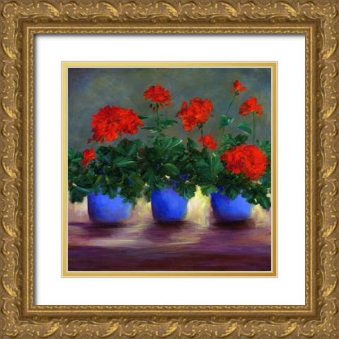 Geraniums V Gold Ornate Wood Framed Art Print with Double Matting by Finch, Sheila