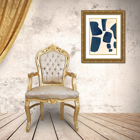 Blue Pieces I Gold Ornate Wood Framed Art Print with Double Matting by Vess, June Erica