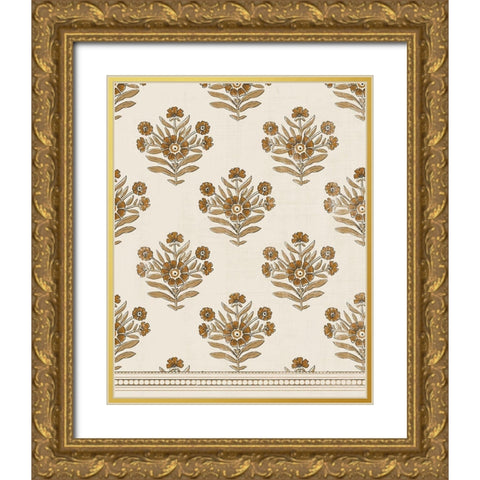Block Print Blooms I Gold Ornate Wood Framed Art Print with Double Matting by Barnes, Victoria