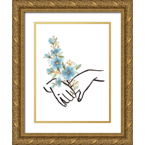 Hands and Flowers I Gold Ornate Wood Framed Art Print with Double Matting by Vess, June Erica