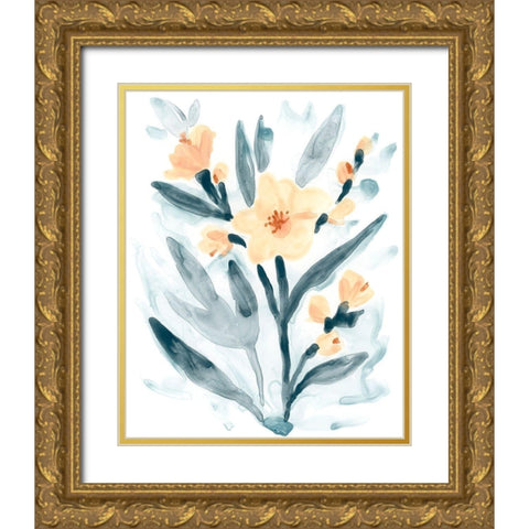 Indigo And Blush Bouquet II Gold Ornate Wood Framed Art Print with Double Matting by Vess, June Erica