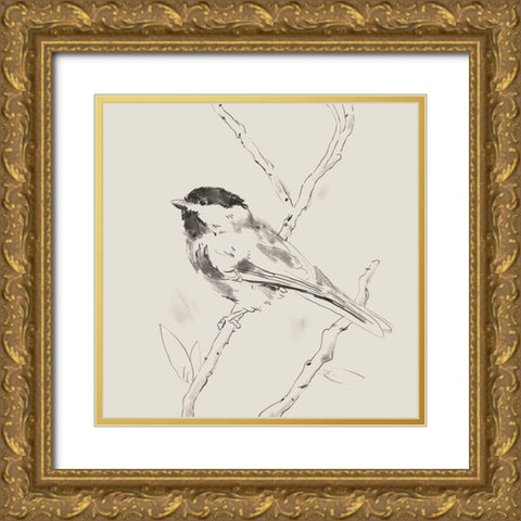 Black Capped Chickadee II Gold Ornate Wood Framed Art Print with Double Matting by Green, Jacob