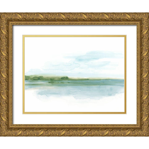 Green Ribbon Coast II Gold Ornate Wood Framed Art Print with Double Matting by Vess, June Erica