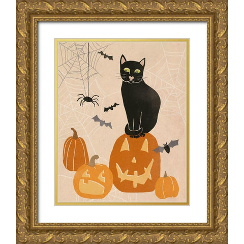 Pumpkin Patch Cats II Gold Ornate Wood Framed Art Print with Double Matting by Vess, June Erica