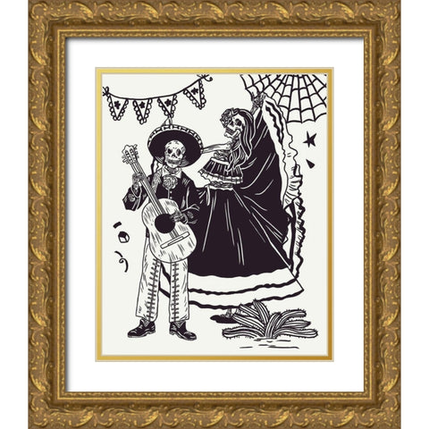 Day of the Dead Parade II Gold Ornate Wood Framed Art Print with Double Matting by Wang, Melissa