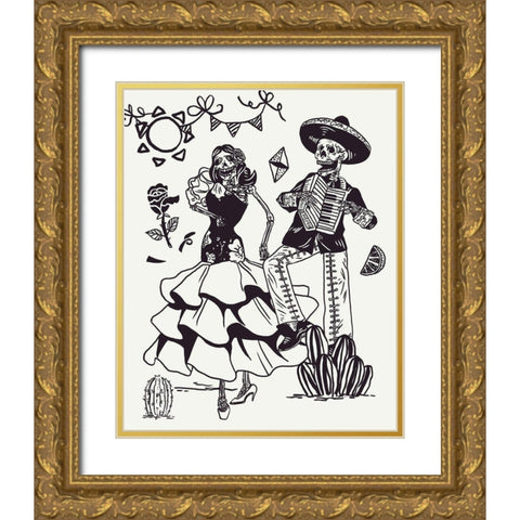Day of the Dead Parade III Gold Ornate Wood Framed Art Print with Double Matting by Wang, Melissa
