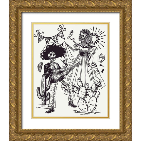 Day of the Dead Parade IV Gold Ornate Wood Framed Art Print with Double Matting by Wang, Melissa