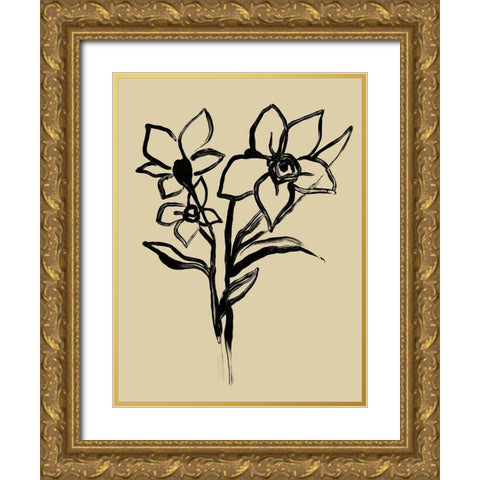 Inkwash Floral I Gold Ornate Wood Framed Art Print with Double Matting by Vess, June Erica