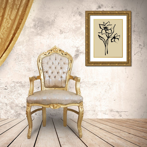Inkwash Floral II Gold Ornate Wood Framed Art Print with Double Matting by Vess, June Erica