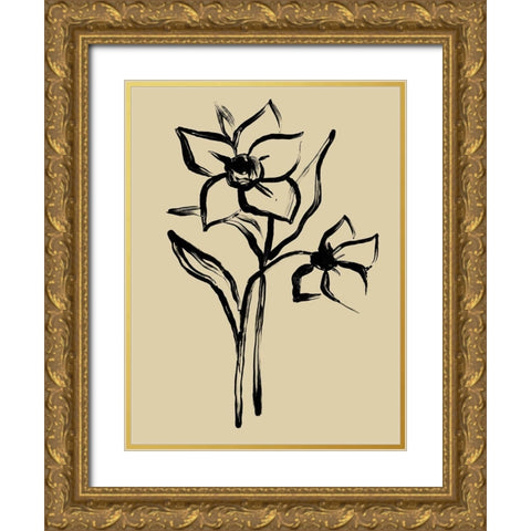 Inkwash Floral II Gold Ornate Wood Framed Art Print with Double Matting by Vess, June Erica