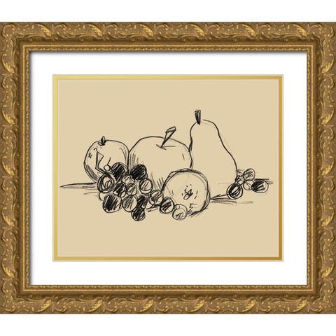Graphite Fruit I Gold Ornate Wood Framed Art Print with Double Matting by Vess, June Erica