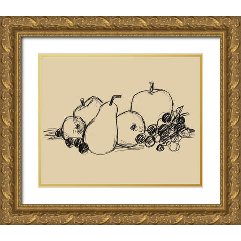 Graphite Fruit II Gold Ornate Wood Framed Art Print with Double Matting by Vess, June Erica