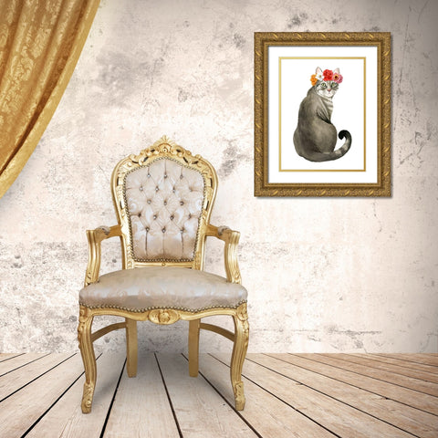 Flower Crown Cats I Gold Ornate Wood Framed Art Print with Double Matting by Popp, Grace