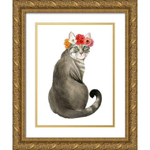 Flower Crown Cats I Gold Ornate Wood Framed Art Print with Double Matting by Popp, Grace