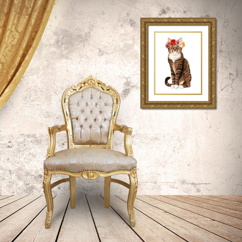 Flower Crown Cats II Gold Ornate Wood Framed Art Print with Double Matting by Popp, Grace