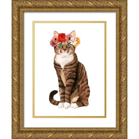 Flower Crown Cats II Gold Ornate Wood Framed Art Print with Double Matting by Popp, Grace