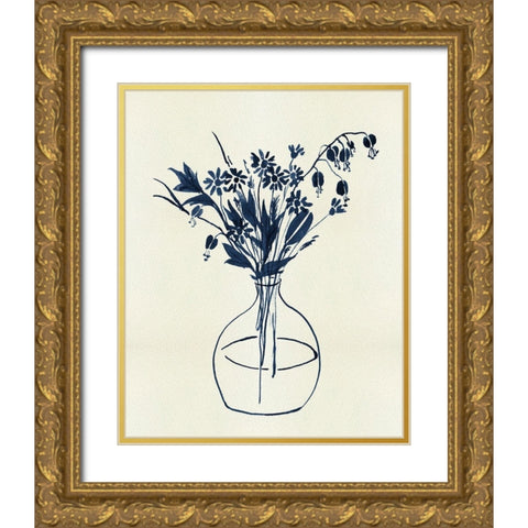 Indigo Floral Vase I Gold Ornate Wood Framed Art Print with Double Matting by Wang, Melissa