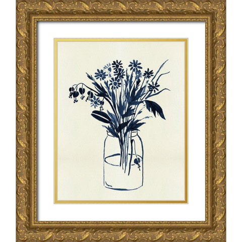 Indigo Floral Vase II Gold Ornate Wood Framed Art Print with Double Matting by Wang, Melissa