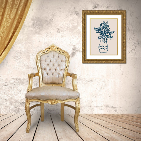 Navy Plant Sketches I Gold Ornate Wood Framed Art Print with Double Matting by Vess, June Erica