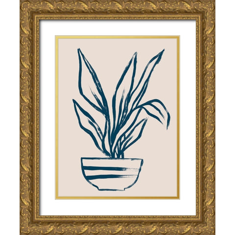 Navy Plant Sketches III Gold Ornate Wood Framed Art Print with Double Matting by Vess, June Erica
