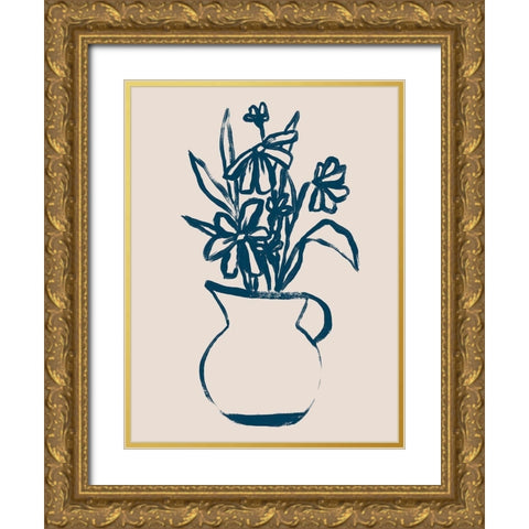 Navy Plant Sketches IV Gold Ornate Wood Framed Art Print with Double Matting by Vess, June Erica