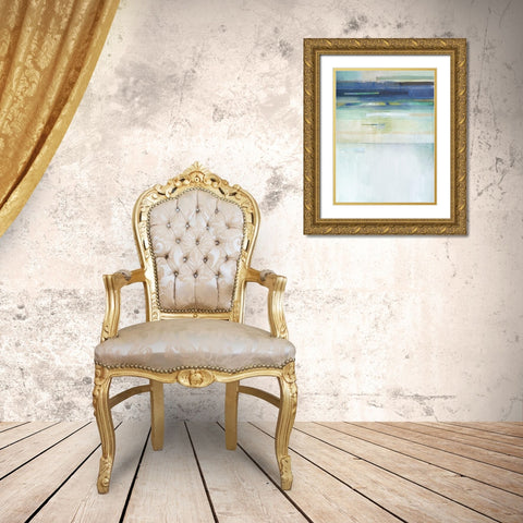Blue Lapis Waterfall II Gold Ornate Wood Framed Art Print with Double Matting by Evans, Brittany