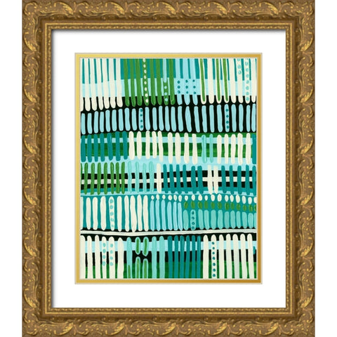 Teal Pattern II Gold Ornate Wood Framed Art Print with Double Matting by Moore, Regina