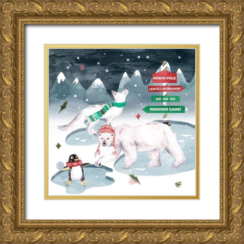 North Pole Friends I Gold Ornate Wood Framed Art Print with Double Matting by Wang, Melissa