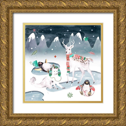 North Pole Friends II Gold Ornate Wood Framed Art Print with Double Matting by Wang, Melissa