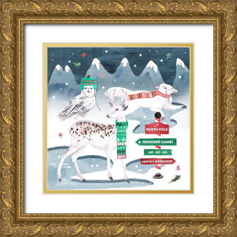 North Pole Friends III Gold Ornate Wood Framed Art Print with Double Matting by Wang, Melissa