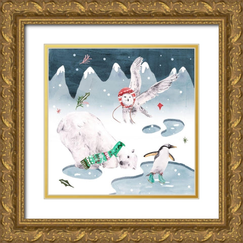 North Pole Friends IV Gold Ornate Wood Framed Art Print with Double Matting by Wang, Melissa