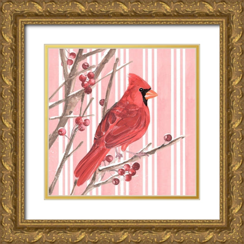 Winter Cardinal II Gold Ornate Wood Framed Art Print with Double Matting by Warren, Annie