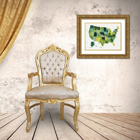 USA in Watercolor I Gold Ornate Wood Framed Art Print with Double Matting by Popp, Grace