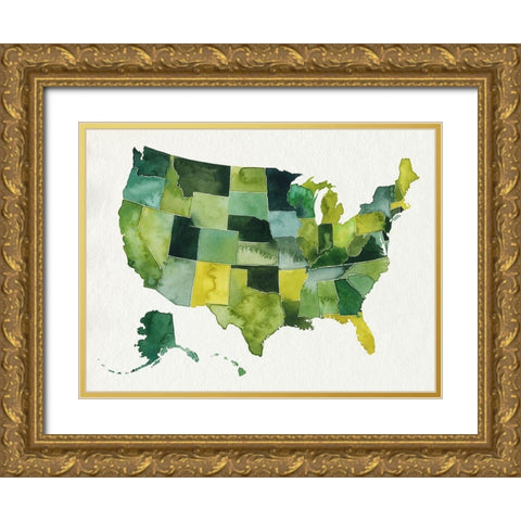 USA in Watercolor I Gold Ornate Wood Framed Art Print with Double Matting by Popp, Grace