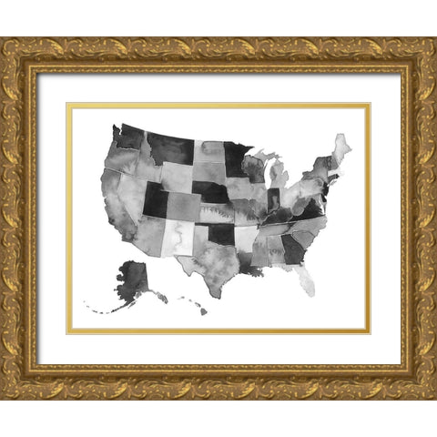 USA in Watercolor II Gold Ornate Wood Framed Art Print with Double Matting by Popp, Grace