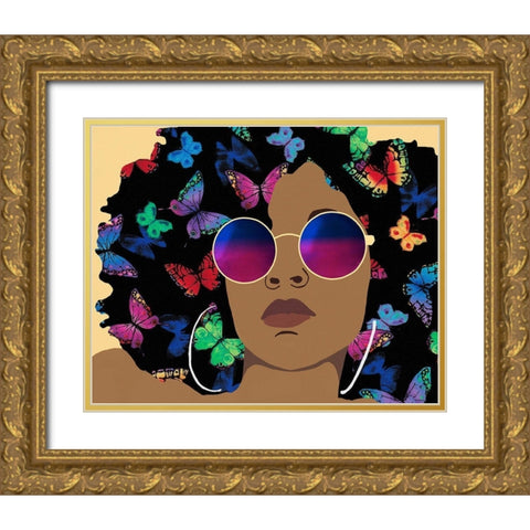 Butterfly Diva I Gold Ornate Wood Framed Art Print with Double Matting by Saunders, Alonzo