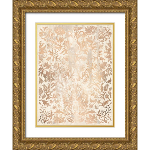 Walnut Damask I Gold Ornate Wood Framed Art Print with Double Matting by Vess, June Erica
