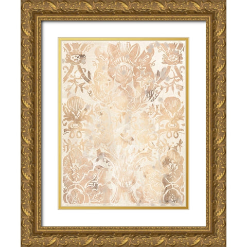 Walnut Damask III Gold Ornate Wood Framed Art Print with Double Matting by Vess, June Erica
