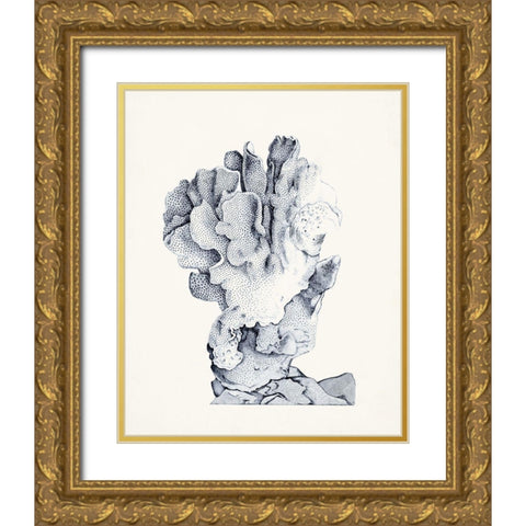 Blue Antique Coral IV Gold Ornate Wood Framed Art Print with Double Matting by Vision Studio